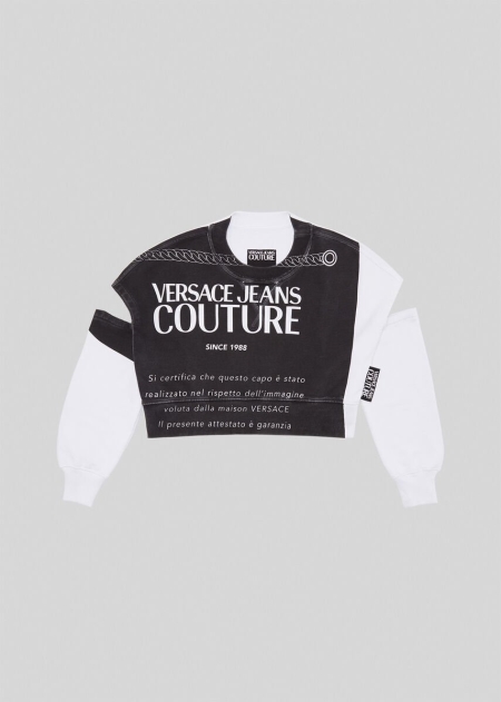 Hanorace Versace Etichetta Print Cropped Dama | ECVUNYX-48